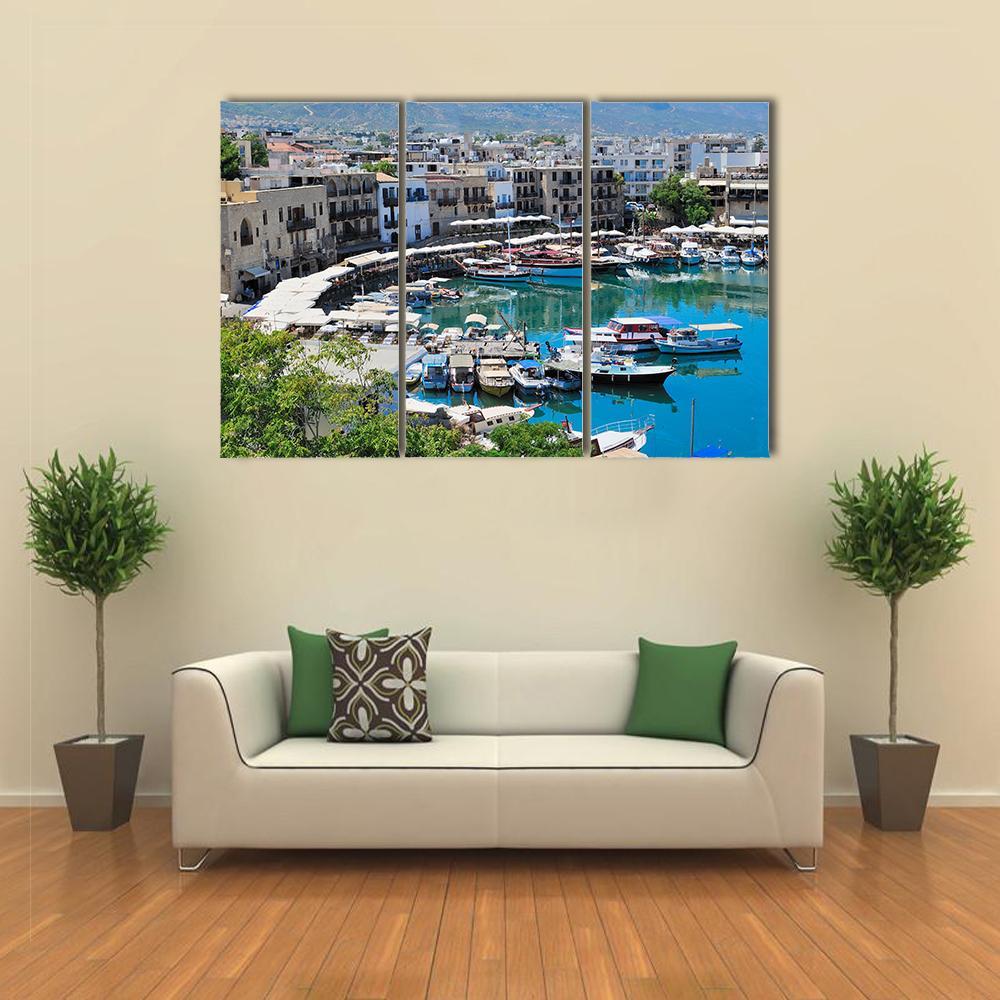Seashore With A Pier Tourist Center Of Kyrenia Canvas Wall Art-3 Horizontal-Gallery Wrap-37" x 24"-Tiaracle