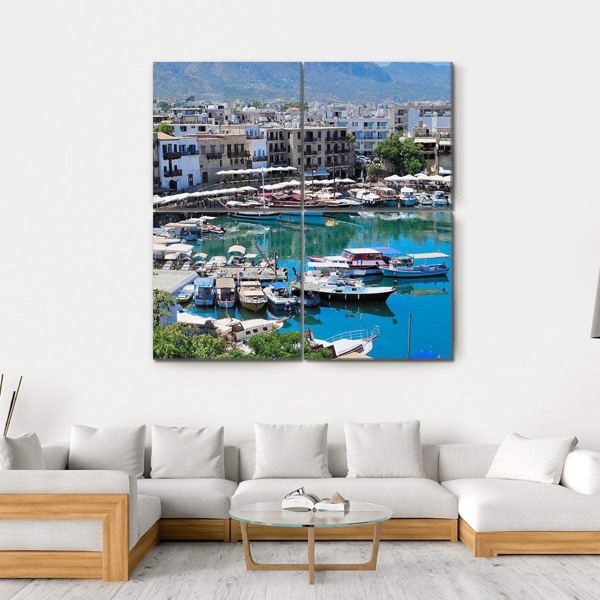 Seashore With A Pier Tourist Center Of Kyrenia Canvas Wall Art-4 Square-Gallery Wrap-17" x 17"-Tiaracle