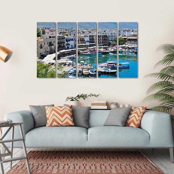Seashore With A Pier Tourist Center Of Kyrenia Canvas Wall Art-5 Horizontal-Gallery Wrap-22" x 12"-Tiaracle