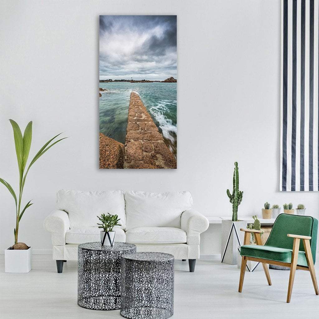 Seaside Atlantic Ocean In Brittany France Vertical Canvas Wall Art-3 Vertical-Gallery Wrap-12" x 25"-Tiaracle