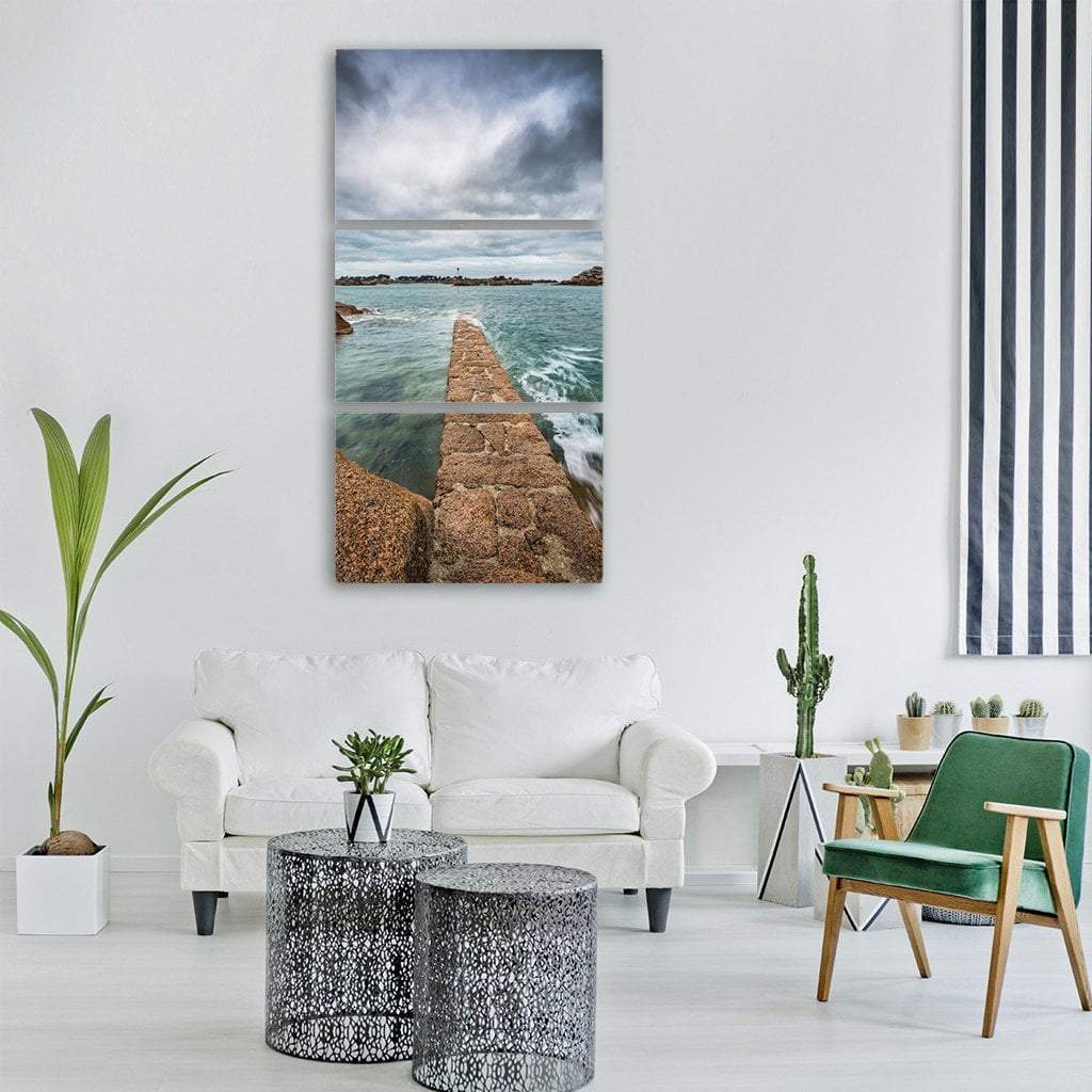 Seaside Atlantic Ocean In Brittany France Vertical Canvas Wall Art-3 Vertical-Gallery Wrap-12" x 25"-Tiaracle