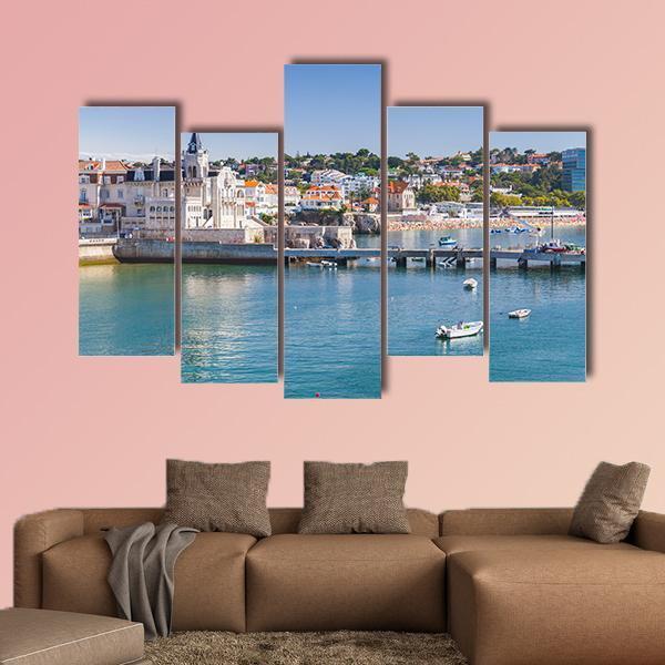 Seaside Cityscape Of Cascais Canvas Wall Art-5 Pop-Gallery Wrap-47" x 32"-Tiaracle