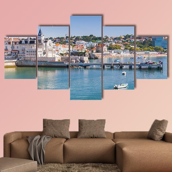 Seaside Cityscape Of Cascais Canvas Wall Art-5 Star-Gallery Wrap-62" x 32"-Tiaracle