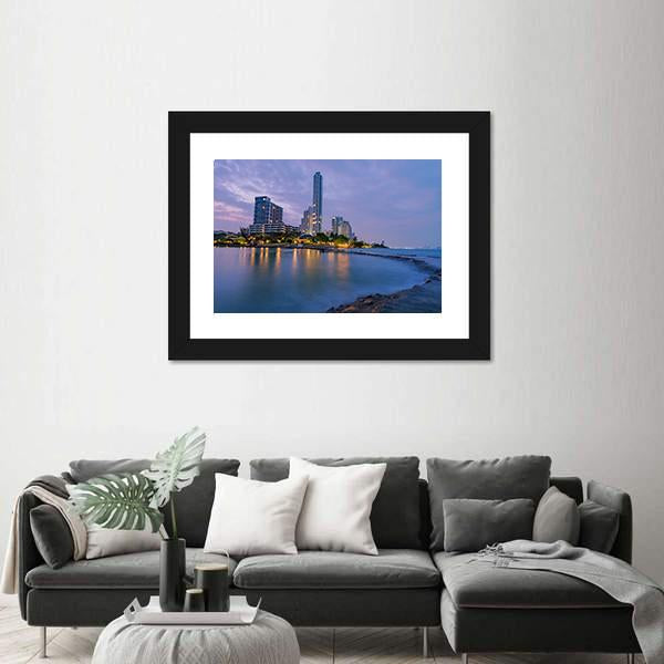 Seaside Town In Pattaya Canvas Wall Art-1 Piece-Framed Print-20" x 16"-Tiaracle