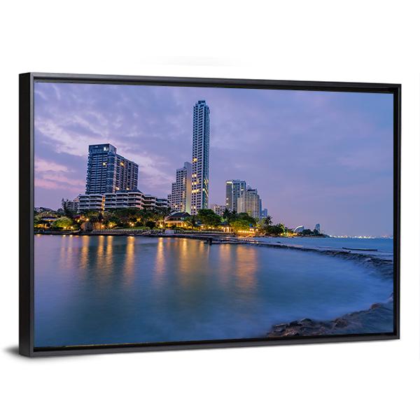 Seaside Town In Pattaya Canvas Wall Art-3 Horizontal-Gallery Wrap-25" x 16"-Tiaracle