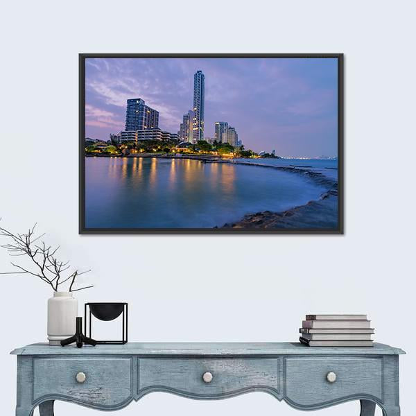 Seaside Town In Pattaya Canvas Wall Art-3 Horizontal-Gallery Wrap-25" x 16"-Tiaracle