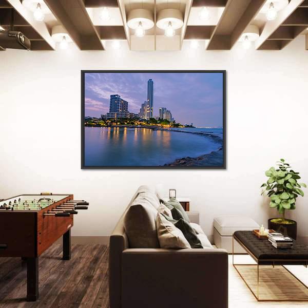Seaside Town In Pattaya Canvas Wall Art-3 Horizontal-Gallery Wrap-25" x 16"-Tiaracle
