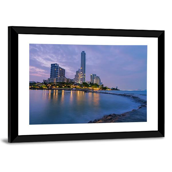 Seaside Town In Pattaya Canvas Wall Art-3 Horizontal-Gallery Wrap-25" x 16"-Tiaracle