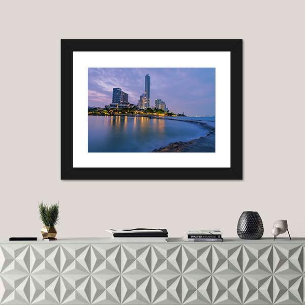 Seaside Town In Pattaya Canvas Wall Art-3 Horizontal-Gallery Wrap-25" x 16"-Tiaracle