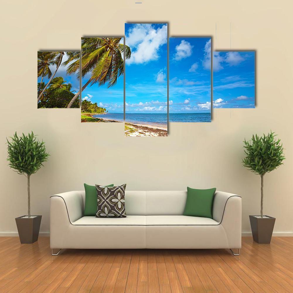 Seaside View Under Blue Sky Canvas Wall Art-5 Star-Gallery Wrap-62" x 32"-Tiaracle