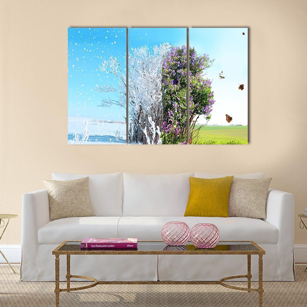 Season Change From Winter To Spring Canvas Wall Art-3 Horizontal-Gallery Wrap-37" x 24"-Tiaracle