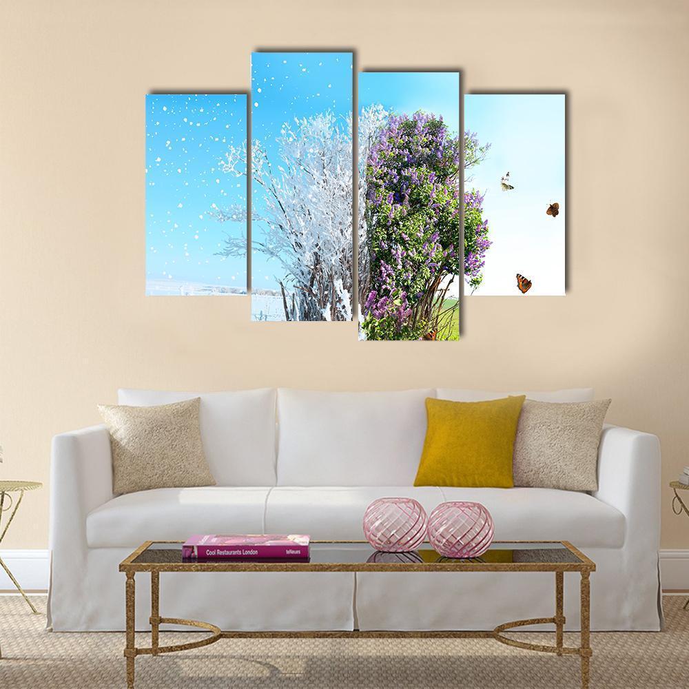 Season Change From Winter To Spring Canvas Wall Art-4 Pop-Gallery Wrap-50" x 32"-Tiaracle