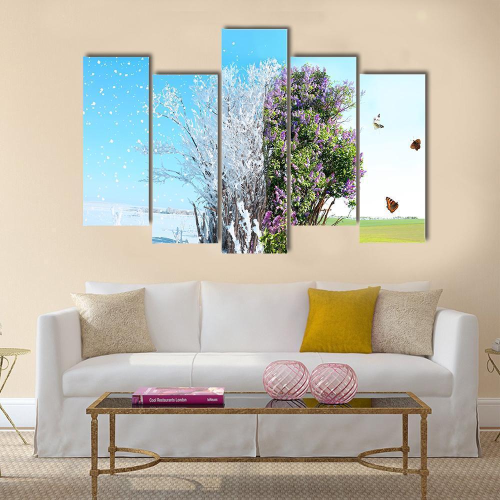 Season Change From Winter To Spring Canvas Wall Art-5 Pop-Gallery Wrap-47" x 32"-Tiaracle