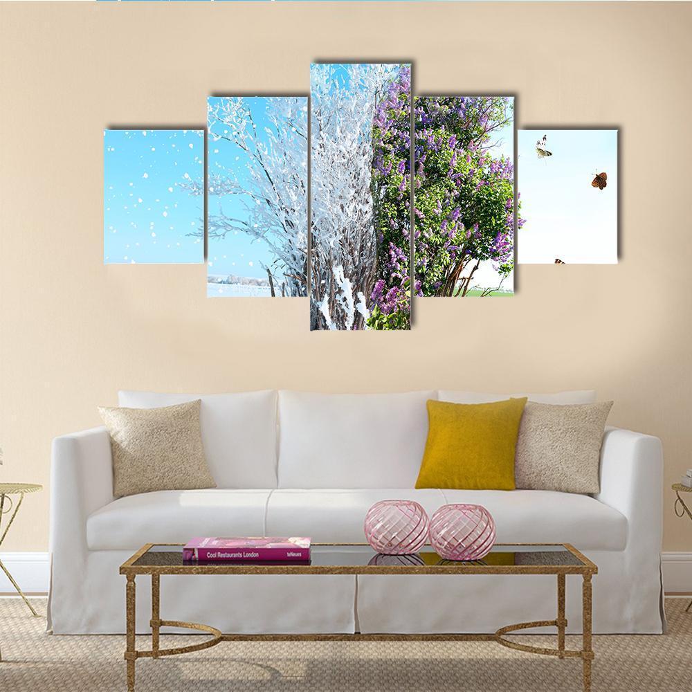 Season Change From Winter To Spring Canvas Wall Art-5 Star-Gallery Wrap-62" x 32"-Tiaracle