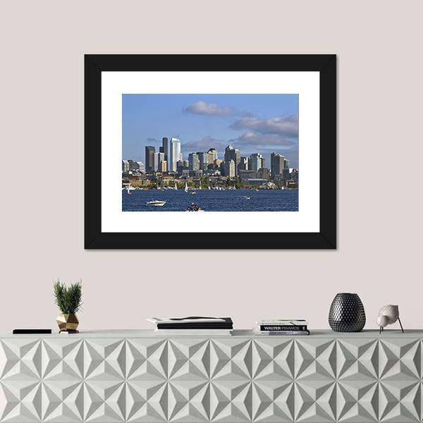 Seattle Washington Skyline On Lake Canvas Wall Art-1 Piece-Framed Print-20" x 16"-Tiaracle
