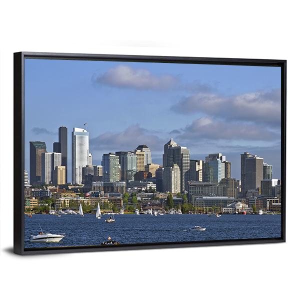 Seattle Washington Skyline On Lake Canvas Wall Art-3 Horizontal-Gallery Wrap-25" x 16"-Tiaracle