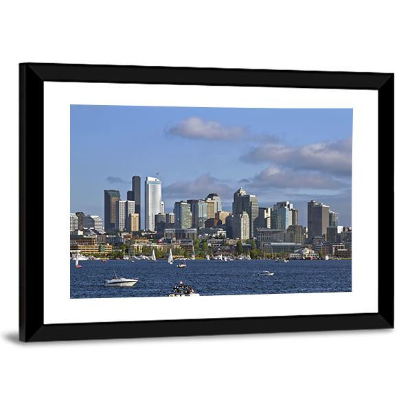 Seattle Washington Skyline On Lake Canvas Wall Art-3 Horizontal-Gallery Wrap-25" x 16"-Tiaracle
