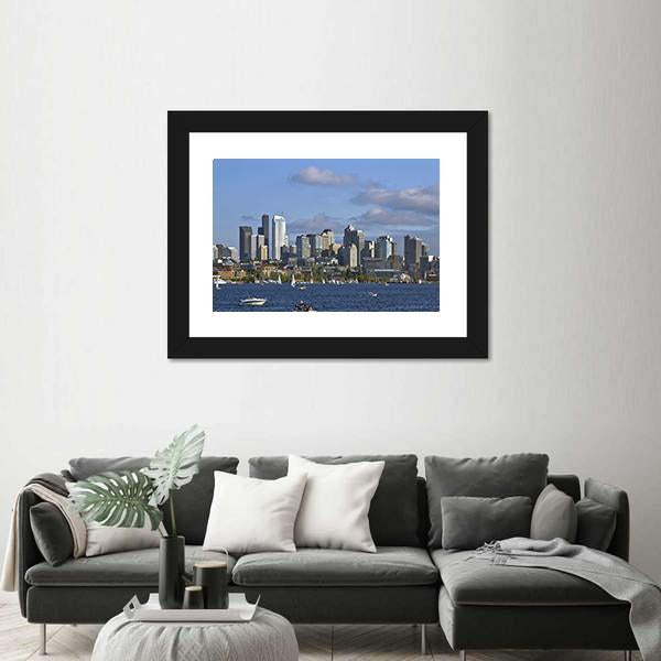 Seattle Washington Skyline On Lake Canvas Wall Art-3 Horizontal-Gallery Wrap-25" x 16"-Tiaracle