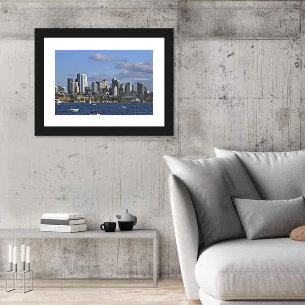 Seattle Washington Skyline On Lake Canvas Wall Art-3 Horizontal-Gallery Wrap-25" x 16"-Tiaracle