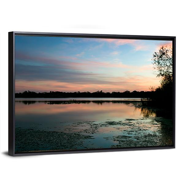 Secret Lake Park At Sunset Canvas Wall Art-3 Horizontal-Gallery Wrap-25" x 16"-Tiaracle