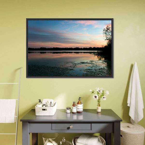 Secret Lake Park At Sunset Canvas Wall Art-1 Piece-Floating Frame-24" x 16"-Tiaracle