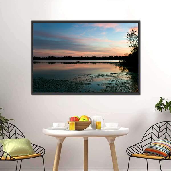 Secret Lake Park At Sunset Canvas Wall Art-3 Horizontal-Gallery Wrap-25" x 16"-Tiaracle