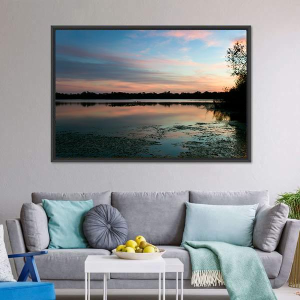 Secret Lake Park At Sunset Canvas Wall Art-3 Horizontal-Gallery Wrap-25" x 16"-Tiaracle