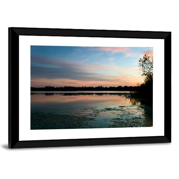 Secret Lake Park At Sunset Canvas Wall Art-3 Horizontal-Gallery Wrap-25" x 16"-Tiaracle