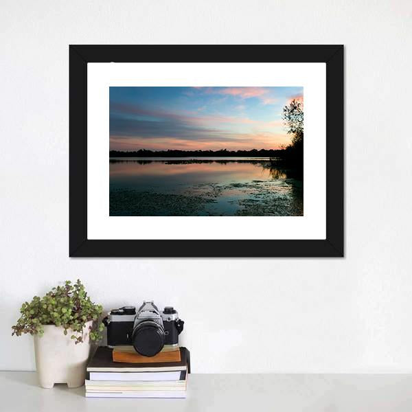 Secret Lake Park At Sunset Canvas Wall Art-1 Piece-Framed Print-20" x 16"-Tiaracle