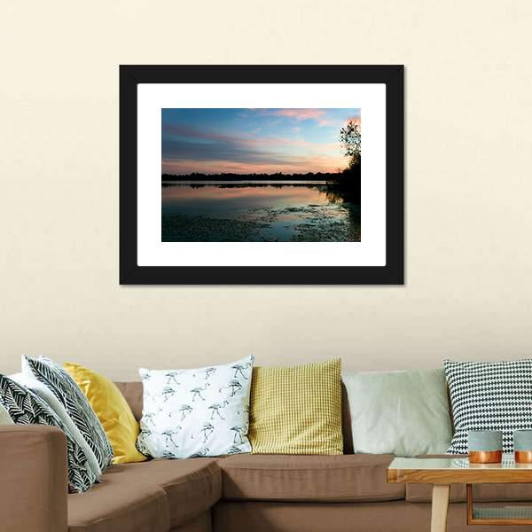 Secret Lake Park At Sunset Canvas Wall Art-3 Horizontal-Gallery Wrap-25" x 16"-Tiaracle