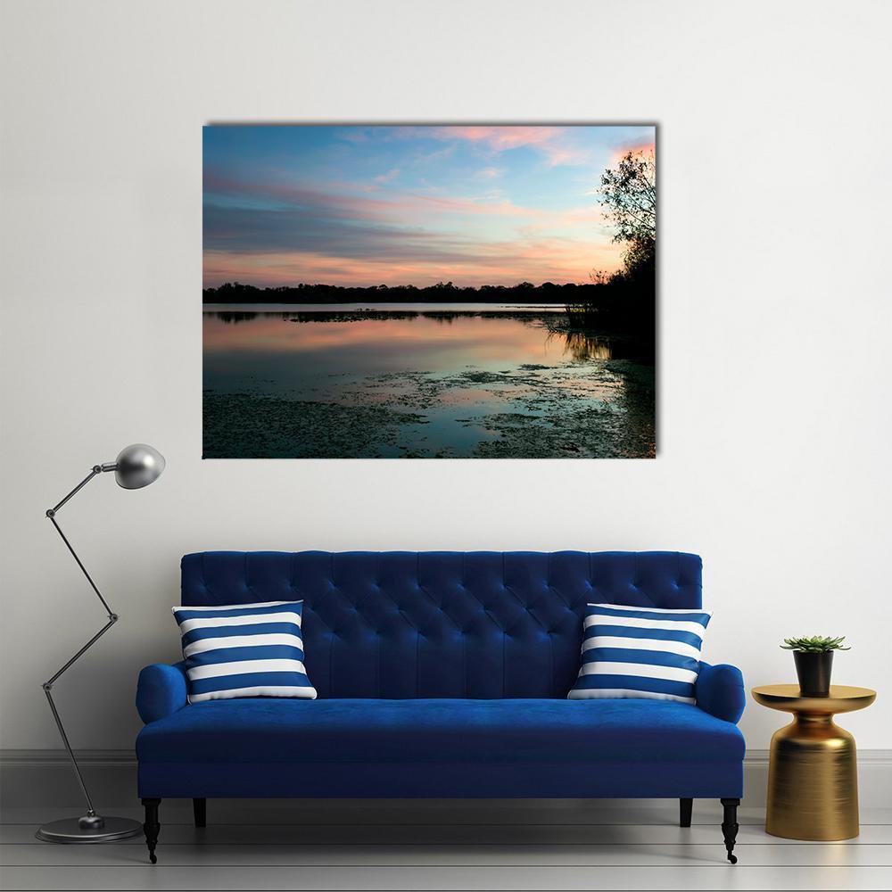 Secret Lake Park At Sunset Canvas Wall Art-1 Piece-Gallery Wrap-48" x 32"-Tiaracle