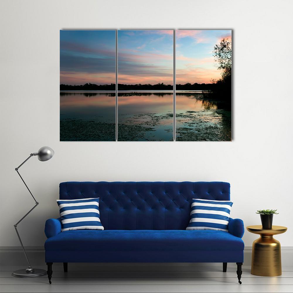 Secret Lake Park At Sunset Canvas Wall Art-3 Horizontal-Gallery Wrap-37" x 24"-Tiaracle