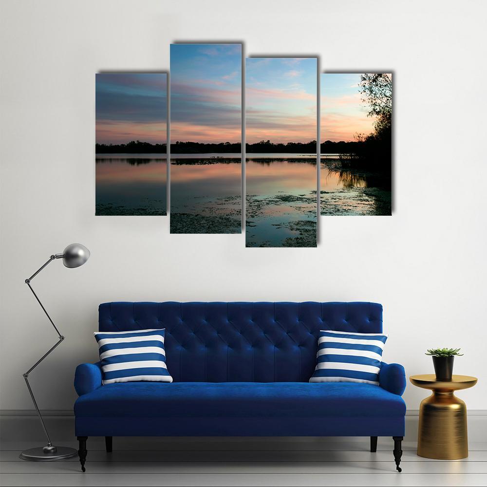 Secret Lake Park At Sunset Canvas Wall Art-4 Pop-Gallery Wrap-50" x 32"-Tiaracle