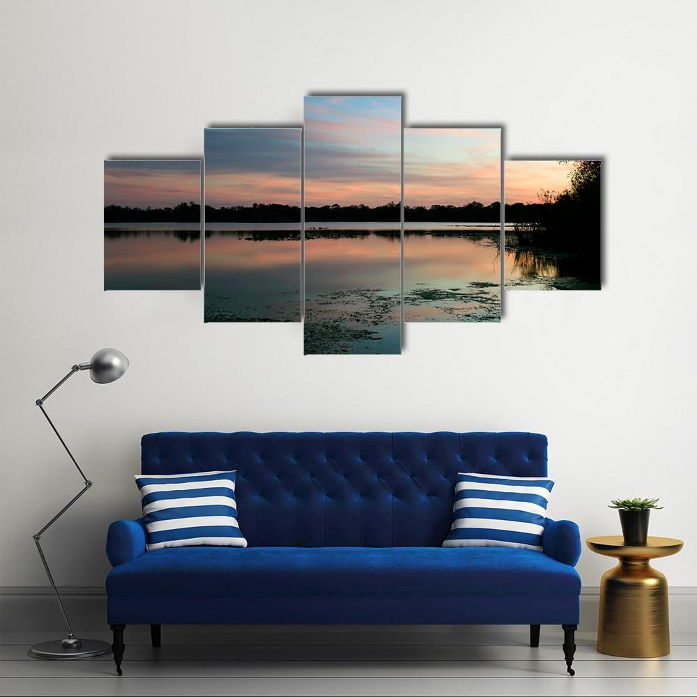 Secret Lake Park At Sunset Canvas Wall Art-5 Star-Gallery Wrap-62" x 32"-Tiaracle