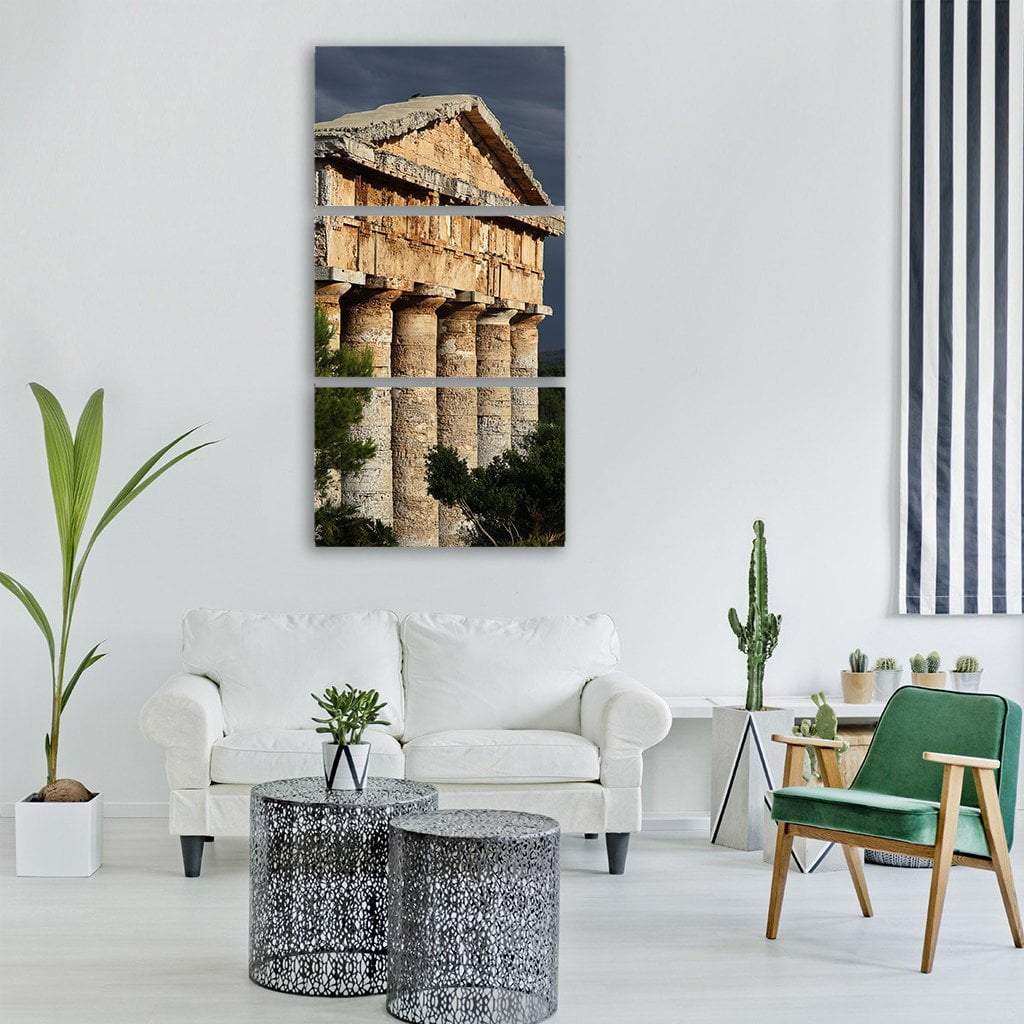 Segesta Temple In Italy Vertical Canvas Wall Art-3 Vertical-Gallery Wrap-12" x 25"-Tiaracle