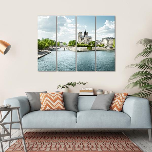 Seine And Notre Dame de Paris In France Canvas Wall Art-4 Horizontal-Gallery Wrap-34" x 24"-Tiaracle