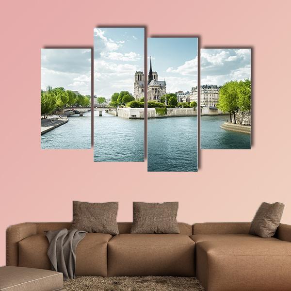 Seine And Notre Dame de Paris In France Canvas Wall Art-4 Pop-Gallery Wrap-50" x 32"-Tiaracle