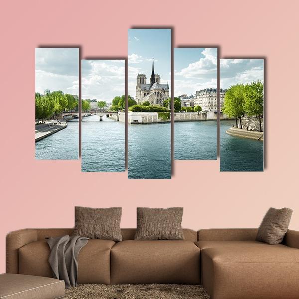 Seine And Notre Dame de Paris In France Canvas Wall Art-5 Pop-Gallery Wrap-47" x 32"-Tiaracle