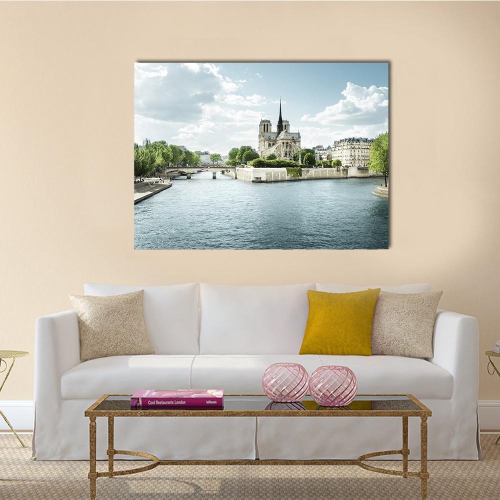 Seine And Notre Dame De Paris Canvas Wall Art-1 Piece-Gallery Wrap-48" x 32"-Tiaracle