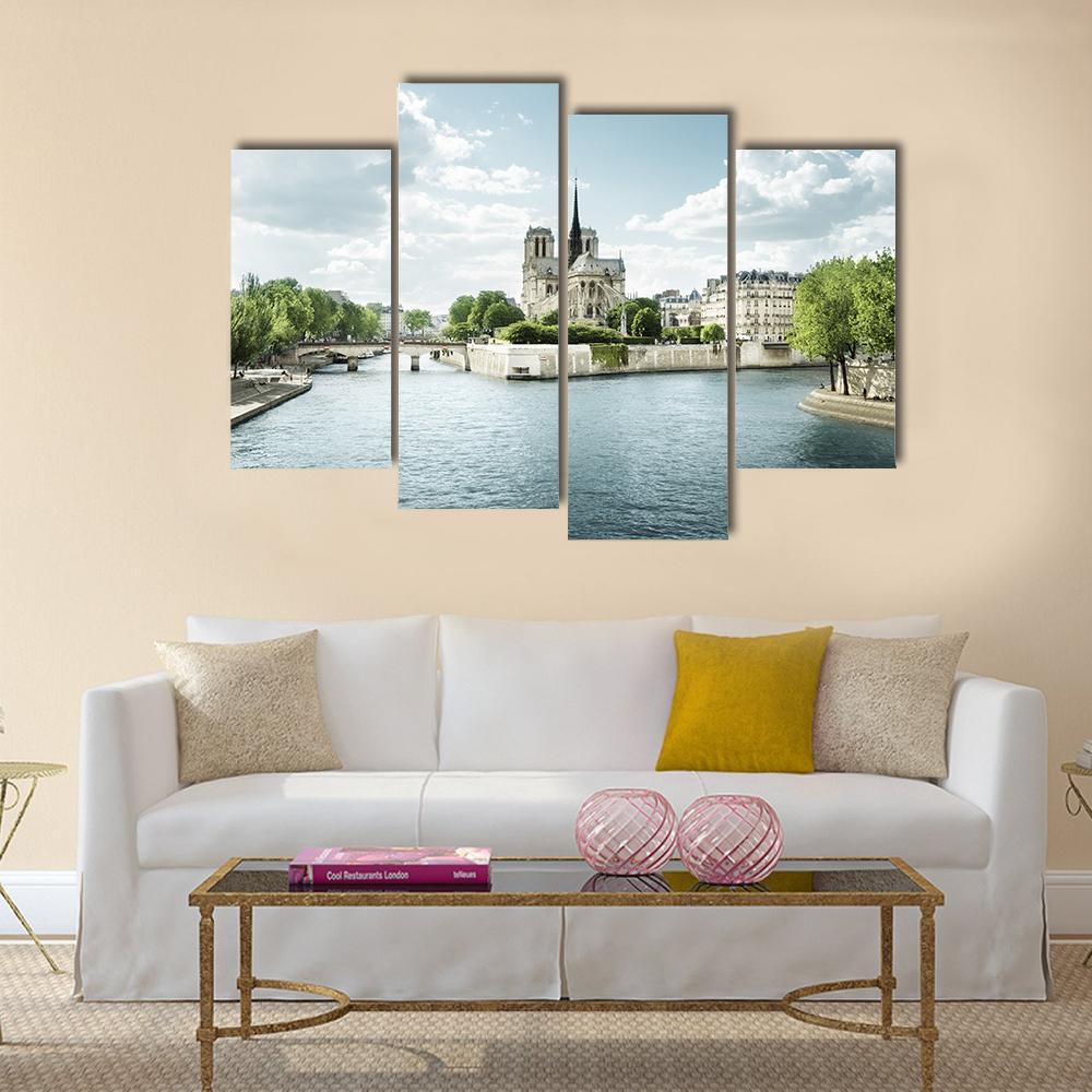 Seine And Notre Dame De Paris Canvas Wall Art-4 Pop-Gallery Wrap-50" x 32"-Tiaracle