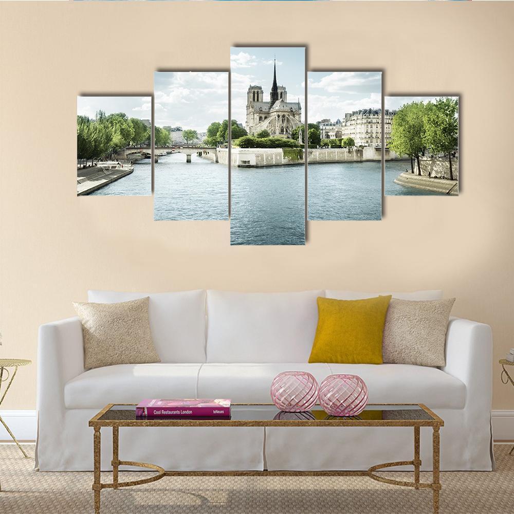 Seine And Notre Dame De Paris Canvas Wall Art-5 Star-Gallery Wrap-62" x 32"-Tiaracle