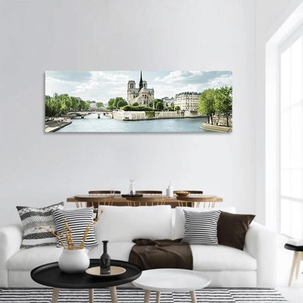 Seine And Notre Dame De Paris Panoramic Canvas Wall Art-1 Piece-36" x 12"-Tiaracle