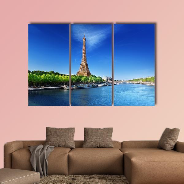 Eiffel Tower In Day Time Canvas Wall Art-3 Horizontal-Gallery Wrap-37" x 24"-Tiaracle