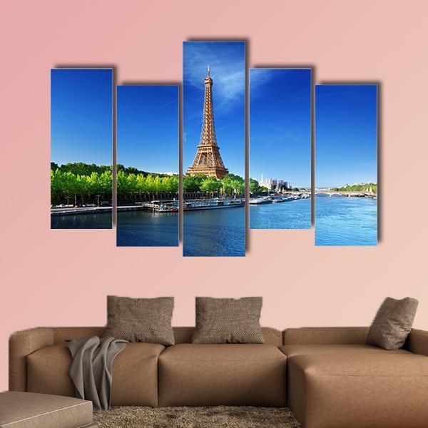 Eiffel Tower In Day Time Canvas Wall Art-5 Pop-Gallery Wrap-47" x 32"-Tiaracle