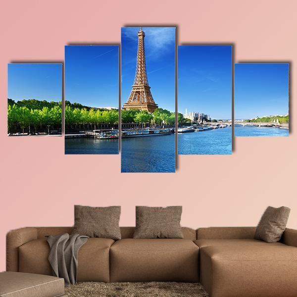 Eiffel Tower In Day Time Canvas Wall Art-5 Star-Gallery Wrap-62" x 32"-Tiaracle