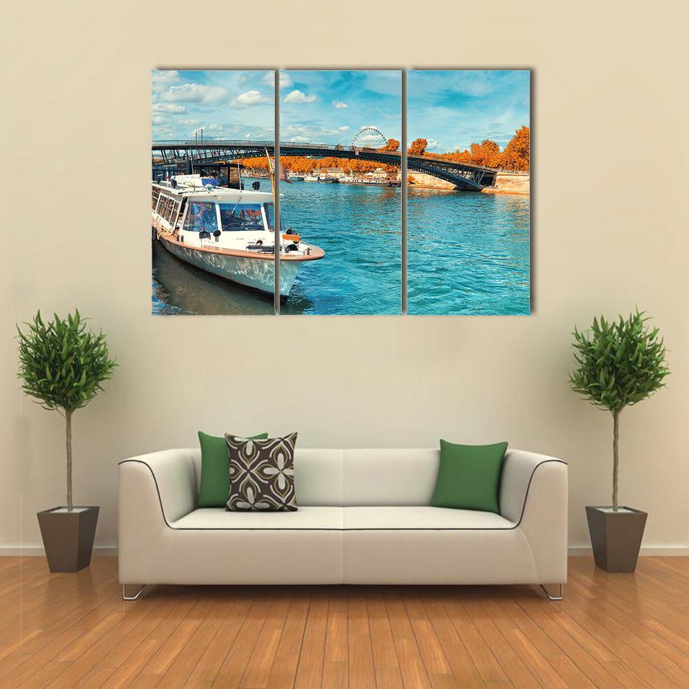 Seine River In Autumn Canvas Wall Art-3 Horizontal-Gallery Wrap-37" x 24"-Tiaracle