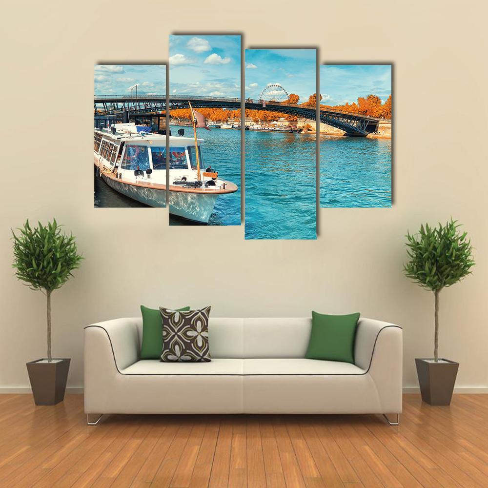 Seine River In Autumn Canvas Wall Art-4 Pop-Gallery Wrap-50" x 32"-Tiaracle