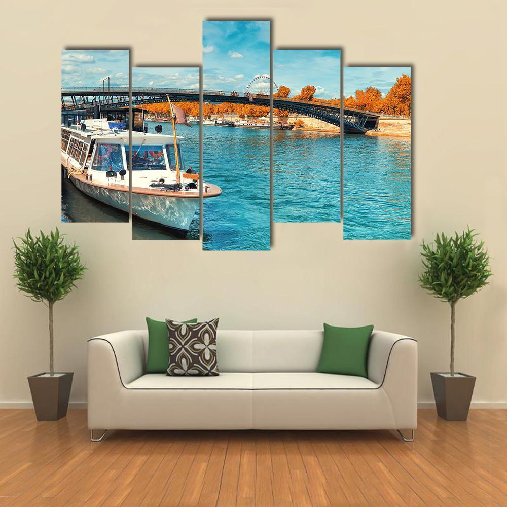 Seine River In Autumn Canvas Wall Art-5 Pop-Gallery Wrap-47" x 32"-Tiaracle