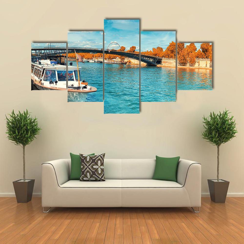 Seine River In Autumn Canvas Wall Art-5 Star-Gallery Wrap-62" x 32"-Tiaracle