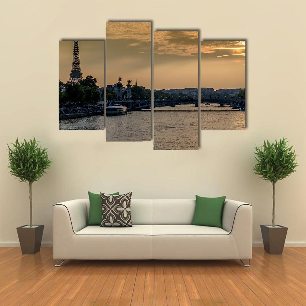 Seine River In Paris At Sunset Canvas Wall Art-4 Pop-Gallery Wrap-50" x 32"-Tiaracle